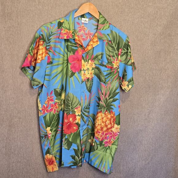 King Kameha Hawaiian Shirt Large Men's Tropical Floral Pineapple Short Sleeve - Picture 8 of 8